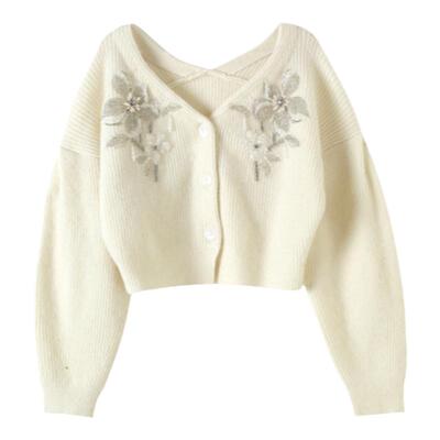 SNIDEL钉珠刺绣羊毛针织开衫