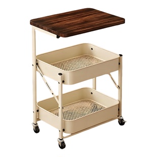 中古小推车零食置物架落地家用可折叠收纳架子床头边几茶几整理架