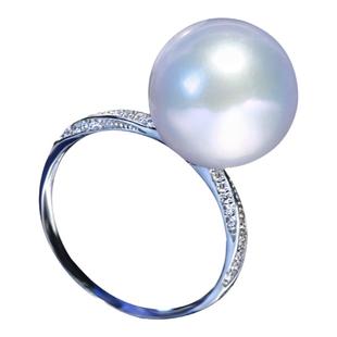 大证GUIID维纳斯天然冷光澳白珍珠戒指18k金钻石12mm正圆强光无暇