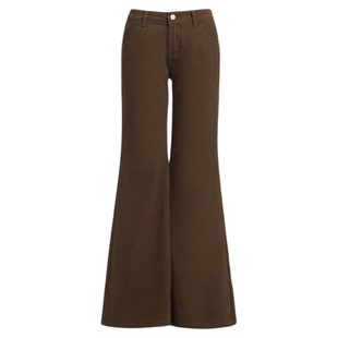 美拉德棕咖色加绒不贴腿微喇牛仔裤女2025冬季新款低腰弹力喇叭裤