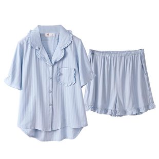 睡衣女士夏季纯棉短袖短裤家居服夏天薄款日系可爱甜美公主风开衫