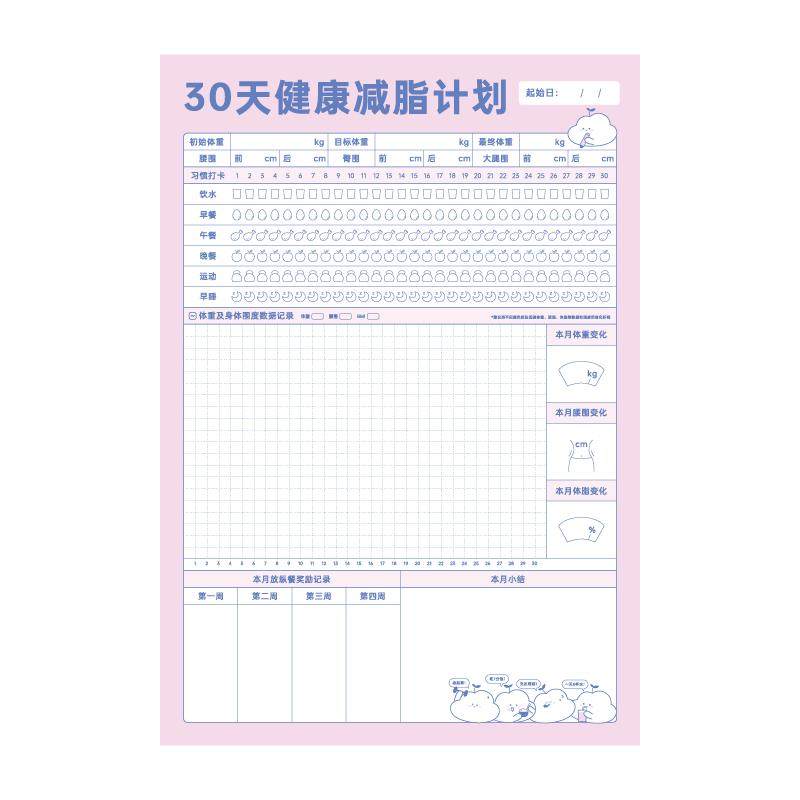 科学减脂计划打卡表减肥日记健康重饮食运动健身锻炼睡眠30天记录瘦身自律2026一纸上墙hellopaper海报挂历