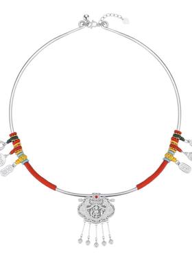 潮宏基宝护天子门生足银项圈银饰颈饰宝宝安康喜乐锁新生礼物满月