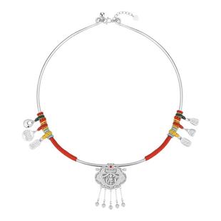 潮宏基宝护天子门生足银项圈银饰颈饰宝宝安康喜乐锁新生礼物满月