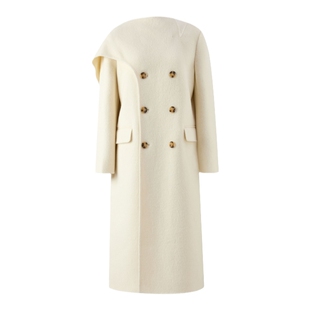 【绵羊毛】PRICH时尚双排扣双面呢毛呢大衣春季新款通勤外套