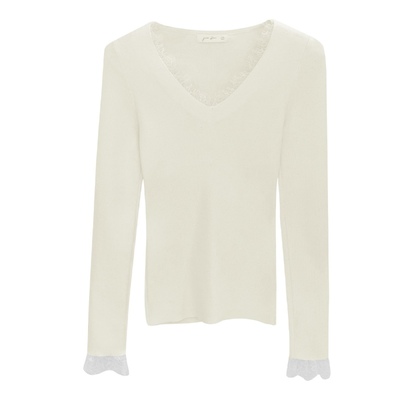 蕾丝花边白色内搭针织打底衫女冬2025新款别致独特超好看毛衣上衣