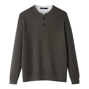 海澜之家假两件毛衣男士冬季中年加厚保暖衬衫领爸爸装针织打底衫