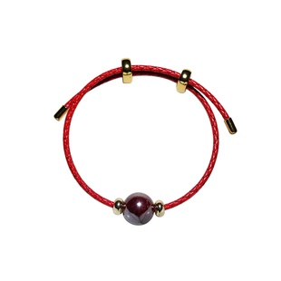 原创本命年红绳朱砂黑曜石海蓝宝青金石天河石水晶单珠钢丝手链