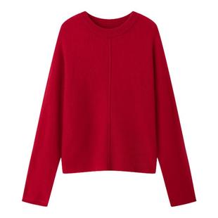 RUISHI芮时 “红丝绒”圆领长袖羊绒上衣新年红色针织罩衫女秋季