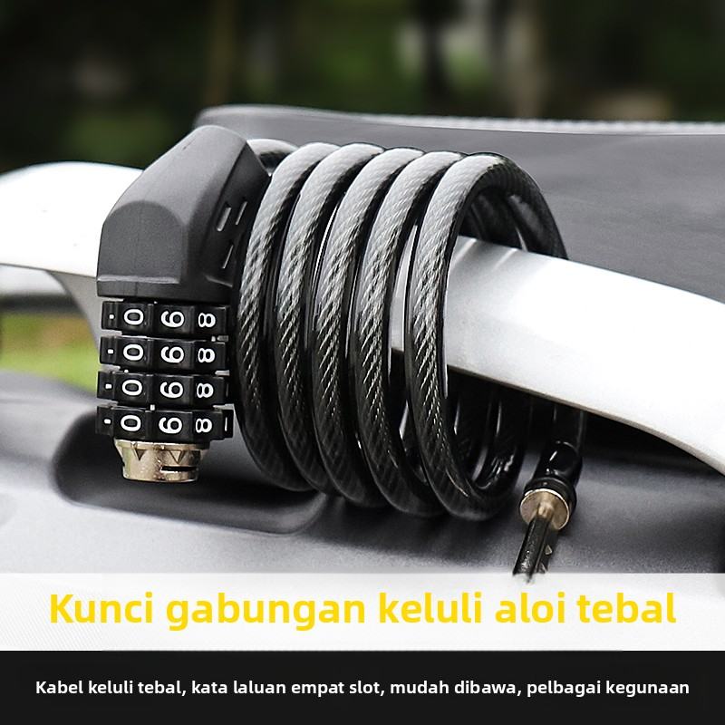 摩托车头盔锁4位密码加粗钢丝锁头合金钢电动车自行车伸缩钢缆锁