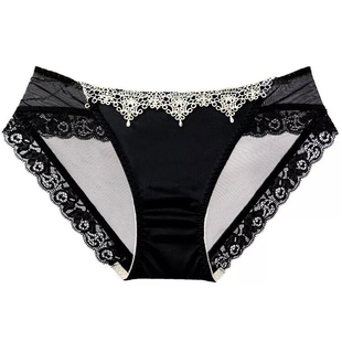 欧美宫廷贵族女士内裤网纱 丝质绸缎性感蕾丝内裤女诱惑 纯棉底裆