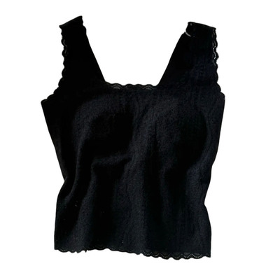 法式蕾丝方领磨毛吊带美背女