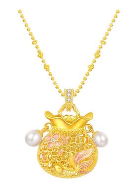 周大生福袋锦鲤珍珠项链925纯银高级感国风锁骨链生日礼物送女友