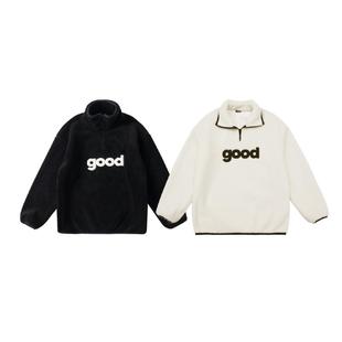 美好商店MeihaoStore贴布绣good仿羊羔绒外套立领夹克情侣加厚冬