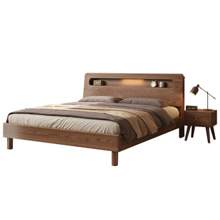 全实木床现代简约主卧双人床1.5米家用床橡木出租房1.2米单人床架