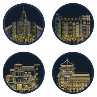 上海图书馆文创海上荣光系列 流沙杯垫硅胶隔热垫生日礼物