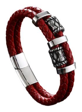 潮牌磁吸扣钛钢手链男女轻奢小众精致手绳高级感黑色真皮双层手环