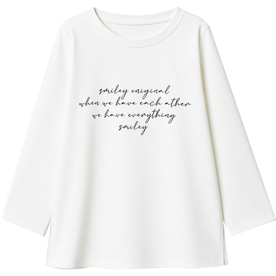 DM100大码百分百女装微胖mm冬季百搭叠穿德绒宽松正肩白色字母T恤
