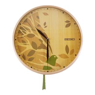 SEIKO精工创意挂钟动感小鸟13寸圆形客厅挂墙摆动石英钟QXC243B