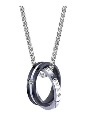 钛钢双环项链男女生送男友吊坠