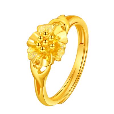 中国黄金999足金戒指牡丹花新款纯金母亲节520七夕生日送妈妈礼物