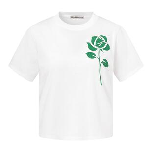 MardiMercredi辣妹玫瑰花短袖t恤修身正肩纯棉简约logo上衣女红色