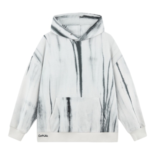 ei童装儿童薄绒连帽套头卫衣2025秋装新款水墨扎染宽松潮酷街头风