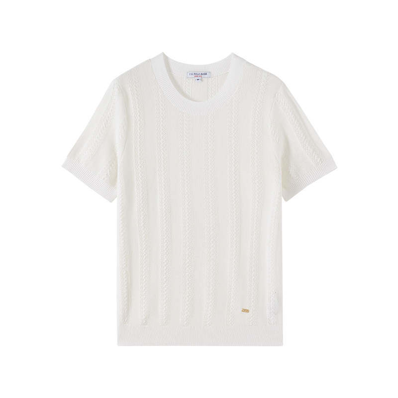 U.S. POLO ASSN.夏季冰凉针织衫女短袖宽松圆领T恤上衣空调衫时尚