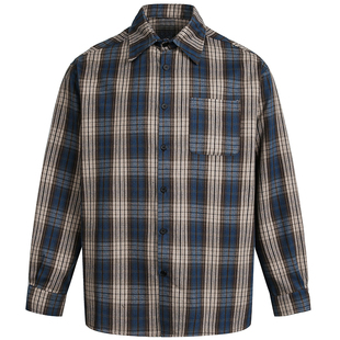 OV原创美式复古撞色格子长袖衬衫女春季高级感宽松情侣休闲衬衣潮