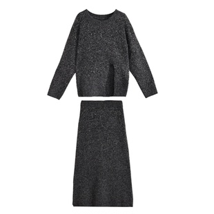 【奔赴冬约】冬季开叉亮片毛衣+半身裙套装MKAD5A123【澳门小源】