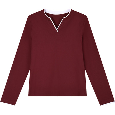 春秋爆款v领长袖t恤女上衣打底衫