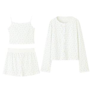 COUNANA睡衣家居服女套装碎花2025新春秋bm外套吊带可外穿松紧腰