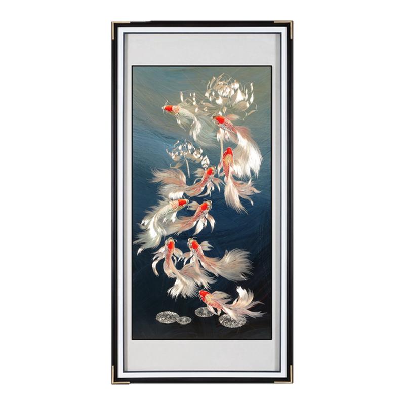 新中式手工铜雕锦鲤玄关挂画