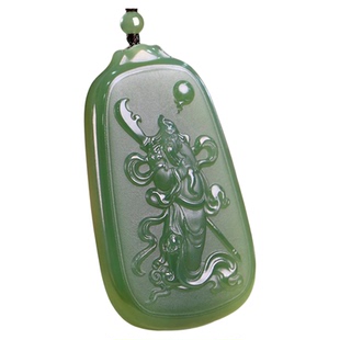 新疆和田玉青玉关公吊坠挂件男关羽玉石玉坠项链女武财神玉佩玉牌