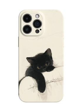 适用iPhone17Promax保护套手绘猫咪16promax手机壳15pro个性14plus女生12磨砂11高级16plus苹果13pro华为小米