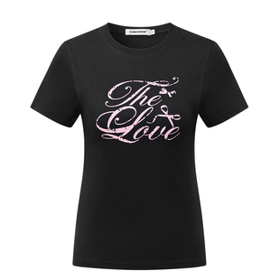 CLIMAX VISION蝴蝶结做旧破损字母印花美式修身正肩短款短袖T恤女