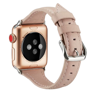 iserisewatch适用iwatchs11表带applewatch9SE表带苹果手表带s10代夏天新款高级粉色真皮小众细女款潮45/41mm