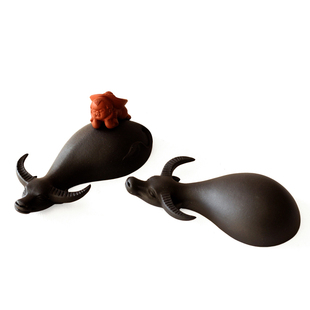 御青堂宜兴紫沙舞狮人张爱成全手工紫砂茶宠茶玩 牧童水牛 放牛娃