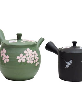 常滑烧玉光窑侧把壶茶壶梅原广隆手作手绘仙鹤樱花 串门子