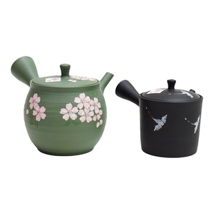 常滑烧玉光窑侧把壶茶壶梅原广隆手作手绘仙鹤樱花 串门子