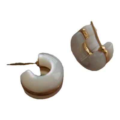 欧美纯银白贝母半圆形圆片耳环