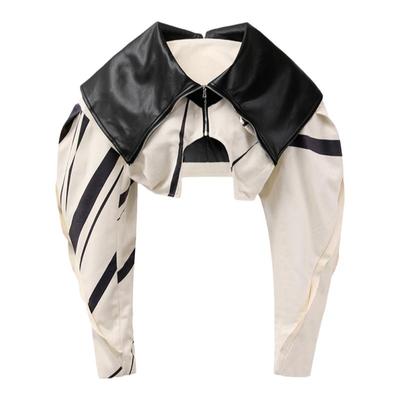 高街拼接毛边大翻领短外套