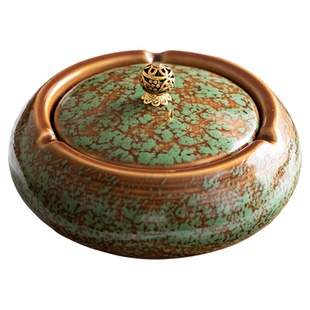 晨翔创意窑变烟灰缸家用客厅办公室高级感陶瓷带盖防飞灰中式摆件