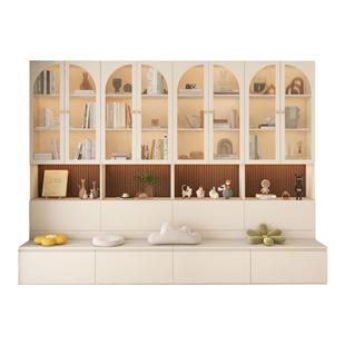 实木复古书柜卡座一体整墙储物柜小户型去客厅化书橱组合柜子定制