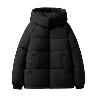 班尼路黑色连帽棉服女冬季新款加厚保暖外套超好看小个子短棉袄N