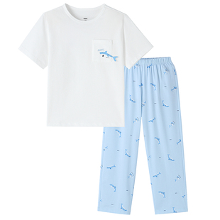 安奈儿童装男童圆领短袖长裤家居套装2026夏新款弹力休闲睡衣睡裤