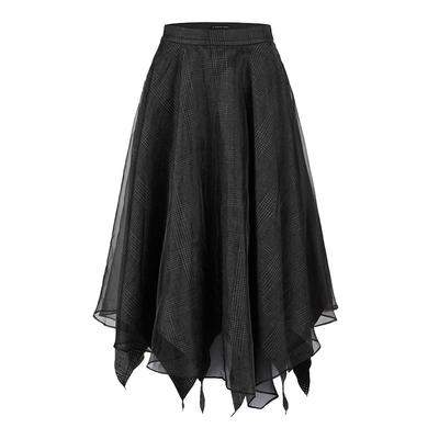 sdeer撞色格纹网纱拼接毛呢裙