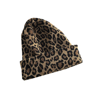 韩国小众复古豹纹毛线帽街头嘻哈亚文化雅痞冷帽小头围保暖针织帽