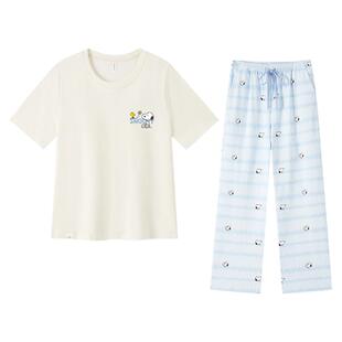 史努比纯棉睡衣女款2026新款夏季可爱短袖长裤秋春带胸垫家居服夏