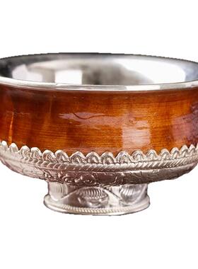 尼泊尔纯银包木手工雕花供水碗